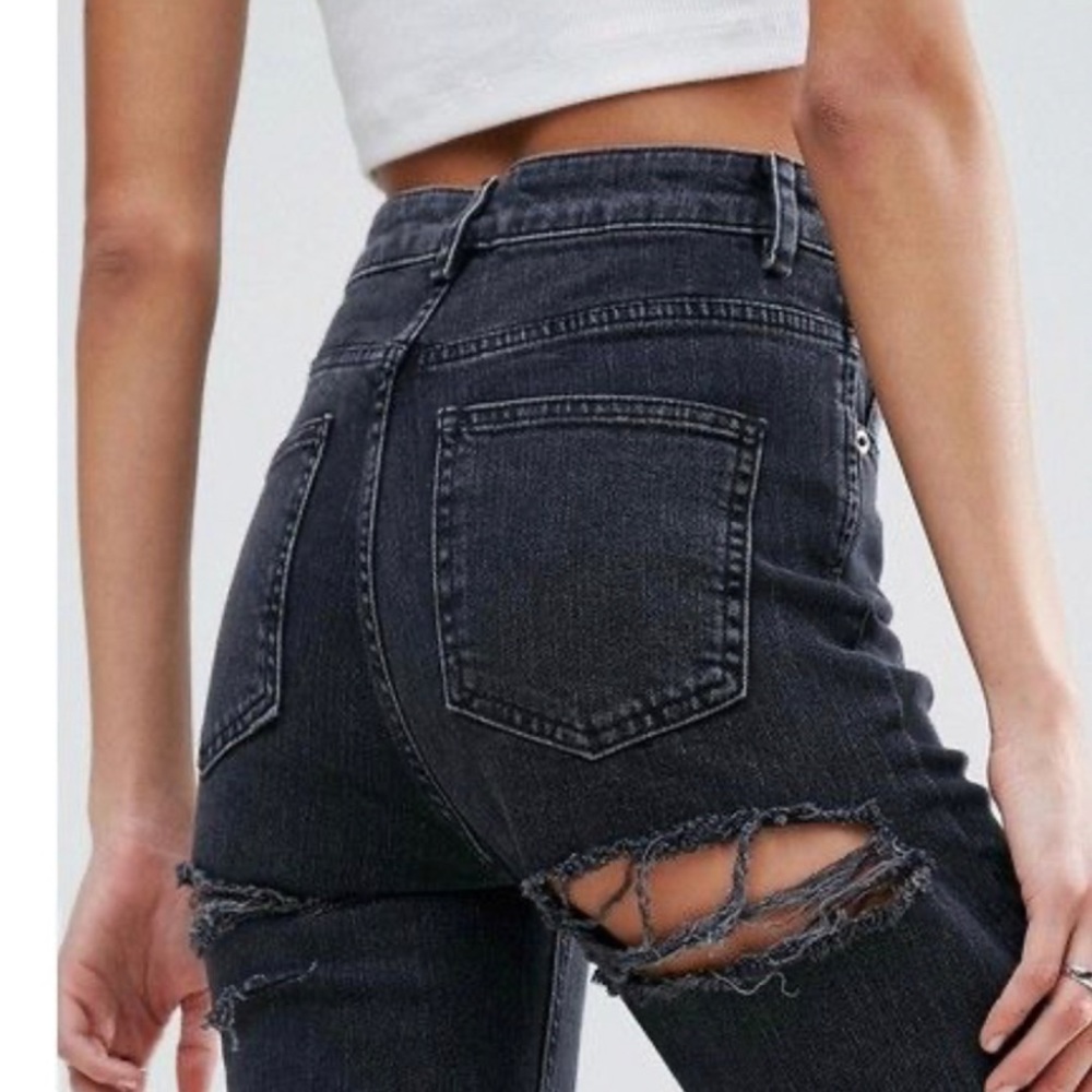 ASOS High waited distressed washed black jeans